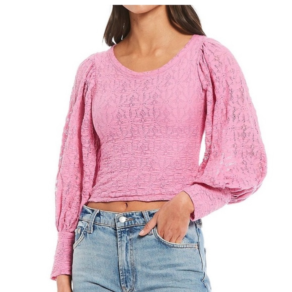 Free People Tea Time Pink Floral Lace Blouse size large